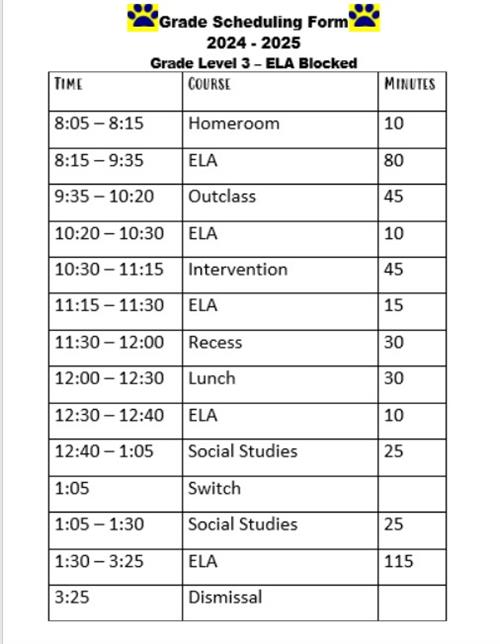 Class Schedule 24-25 ELA
